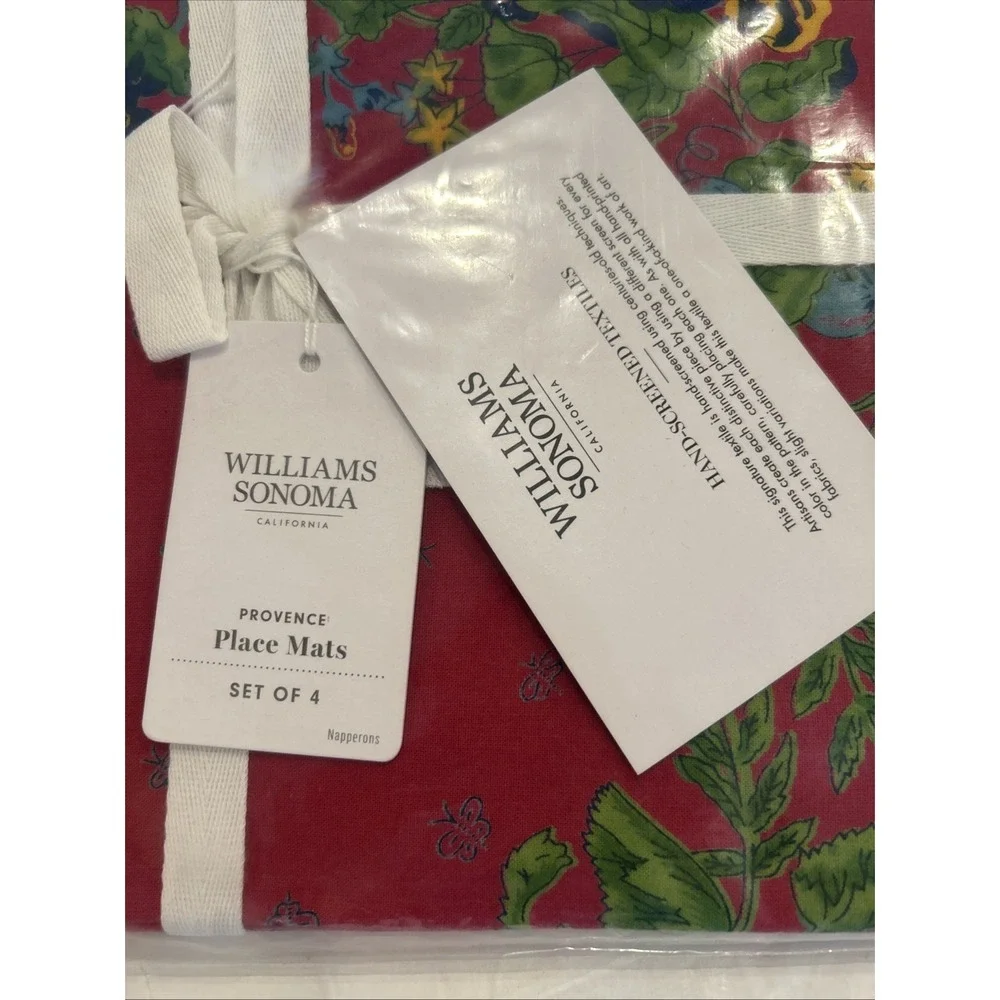 Williams Sonoma Provence Place Mats Set of 4 Red Floral Hand Screened Cotton NEW